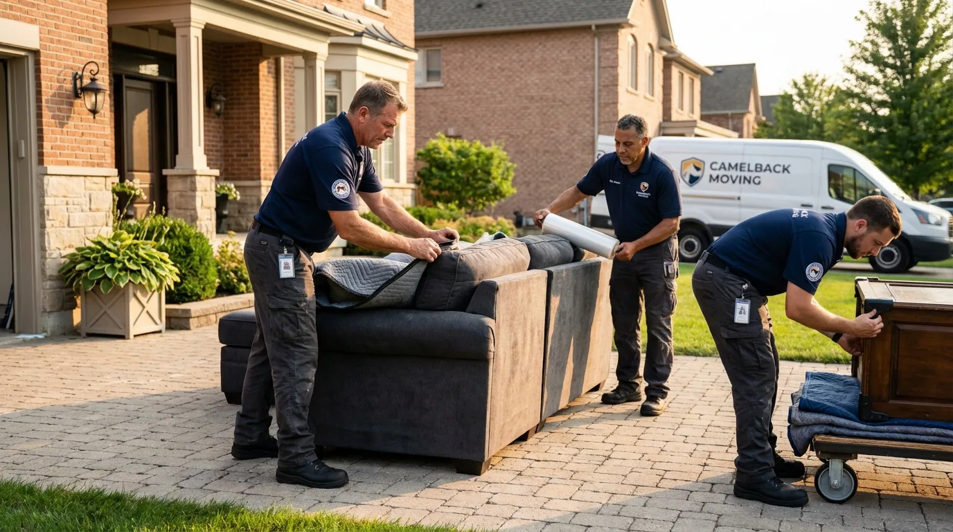 Large estate moving crew wrapping furniture in Saint Paul, MN