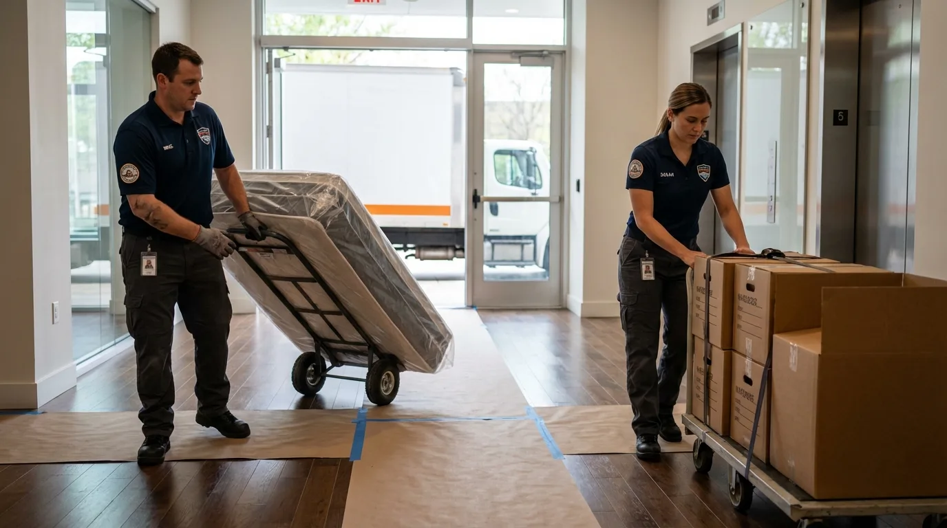 Professional apartment movers loading elevator in Saint Paul, MN